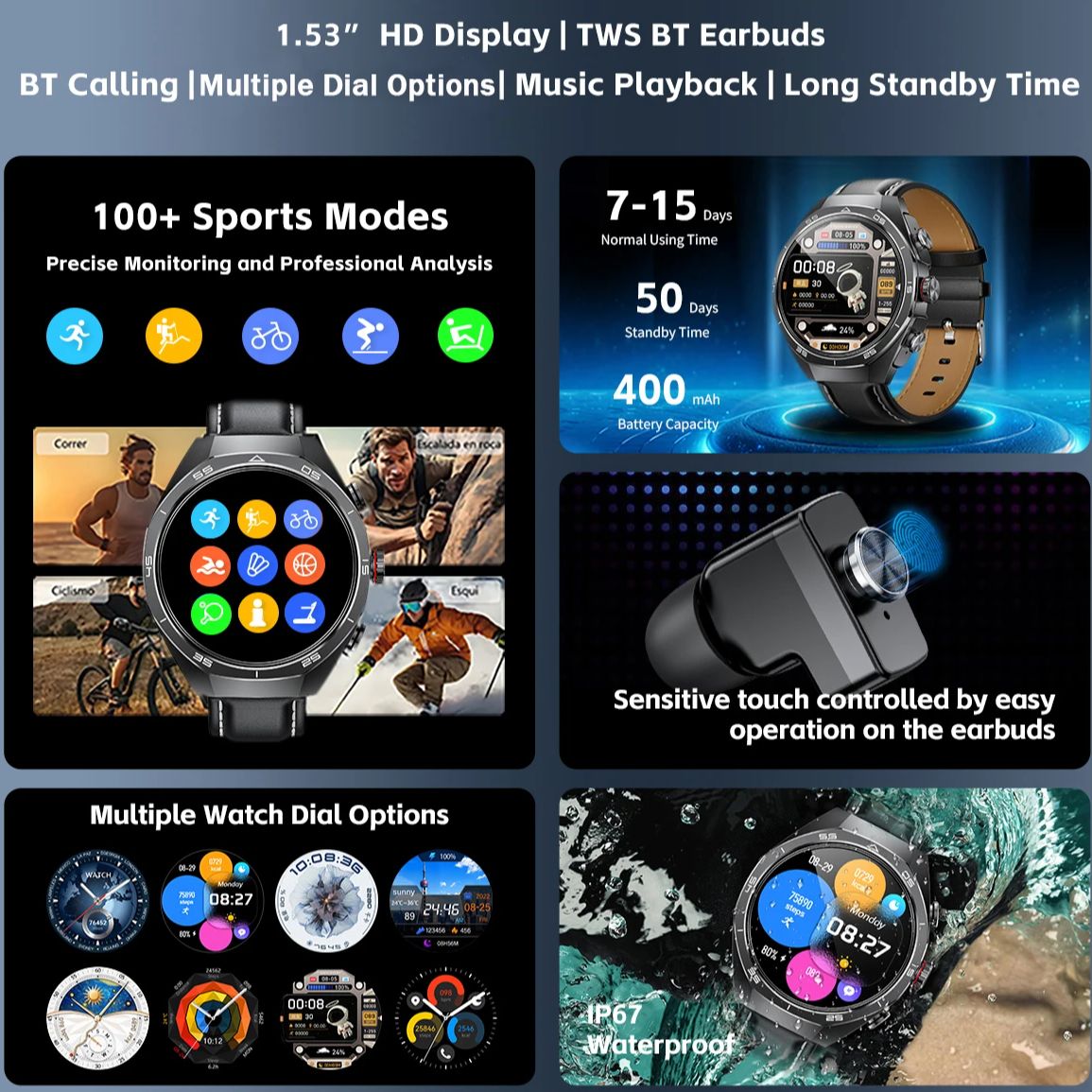 NFC Headset Smart Watch 2 in 1 - огляд і ціна Earphone Sport Hook